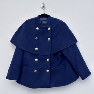 Eloquii Navy Pea Coat with Gold Buttons (Missing Button)